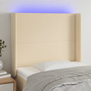 sengegavl med LED-lys 93x16x118/128 cm stof cremefarvet