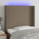 sengegavl med LED-lys 103x16x118/128 cm stof gråbrun