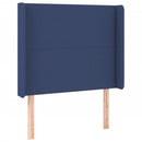 sengegavl med LED-lys 103x16x118/128 cm stof blå