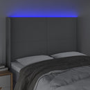 sengegavl med LED-lys 147x16x118/128 cm stof lysegrå