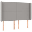 sengegavl med LED-lys 147x16x118/128 cm stof lysegrå
