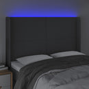 sengegavl med LED-lys 147x16x118/128 cm stof mørkegrå
