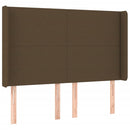 sengegavl med LED-lys 147x16x118/128 cm stof mørkebrun