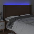 sengegavl med LED-lys 163x16x118/128 cm stof mørkebrun