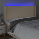 sengegavl med LED-lys 163x16x118/128 cm stof cremefarvet
