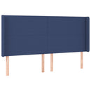 sengegavl med LED-lys 163x16x118/128 cm stof blå