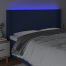 sengegavl med LED-lys 163x16x118/128 cm stof blå