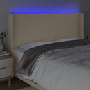 sengegavl med LED-lys 183x16x118/128 cm stof cremefarvet