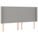 sengegavl med LED-lys 203x16x118/128 cm stof lysegrå