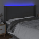 sengegavl med LED-lys 203x16x118/128 cm stof mørkegrå