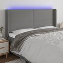sengegavl med LED-lys 203x16x118/128 cm stof mørkegrå
