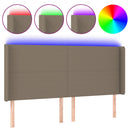 sengegavl med LED-lys 203x16x118/128 cm stof gråbrun