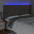 sengegavl med LED-lys 203x16x118/128 cm stof gråbrun