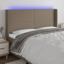 sengegavl med LED-lys 203x16x118/128 cm stof gråbrun