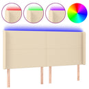 sengegavl med LED-lys 203x16x118/128 cm stof cremefarvet