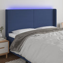 sengegavl med LED-lys 203x16x118/128 cm stof blå