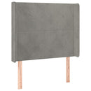 sengegavl med LED-lys 83x16x118/128 cm fløjl lysegrå