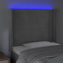 sengegavl med LED-lys 83x16x118/128 cm fløjl lysegrå
