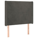sengegavl med LED-lys 83x16x118/128 cm fløjl mørkegrå