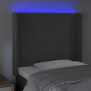 sengegavl med LED-lys 83x16x118/128 cm fløjl mørkegrå