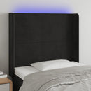 sengegavl med LED-lys 83x16x118/128 cm fløjl sort