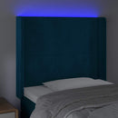 sengegavl med LED-lys 83x16x118/128 cm fløjl mørkeblå
