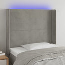 sengegavl med LED-lys 93x16x118/128 cm fløjl lysegrå