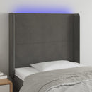 sengegavl med LED-lys 93x16x118/128 cm fløjl mørkegrå