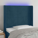 sengegavl med LED-lys 93x16x118/128 cm fløjl mørkeblå