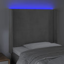 sengegavl med LED-lys 103x16x118/128 cm fløjl lysegrå