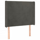 sengegavl med LED-lys 103x16x118/128 cm fløjl mørkegrå