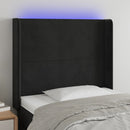 sengegavl med LED-lys 103x16x118/128 cm fløjl sort