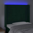 sengegavl med LED-lys 103x16x118/128 cm fløjl mørkegrøn