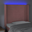 sengegavl med LED-lys 103x16x118/128 cm fløjl lyserød
