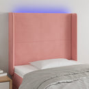 sengegavl med LED-lys 103x16x118/128 cm fløjl lyserød