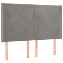 sengegavl med LED-lys 147x16x118/128 cm fløjl lysegrå