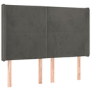 sengegavl med LED-lys 147x16x118/128 cm fløjl mørkegrå