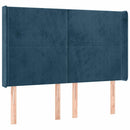 sengegavl med LED-lys 147x16x118/128 cm fløjl mørkeblå