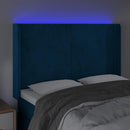 sengegavl med LED-lys 147x16x118/128 cm fløjl mørkeblå