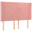 sengegavl med LED-lys 147x16x118/128 cm fløjl lyserød