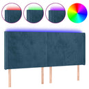sengegavl med LED-lys 183x16x118/128 cm fløjl mørkeblå