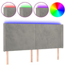 sengegavl med LED-lys 203x16x118/128 cm fløjl lysegrå