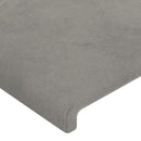 sengegavl med LED-lys 203x16x118/128 cm fløjl lysegrå