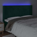 sengegavl med LED-lys 203x16x118/128 cm fløjl mørkegrøn