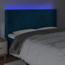 sengegavl med LED-lys 203x16x118/128 cm fløjl mørkeblå