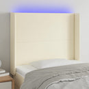sengegavl med LED-lys 93x16x118/128 cm kunstlæder cremefarvet