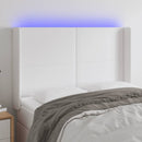 sengegavl med LED-lys 147x16x118/128 cm kunstlæder hvid