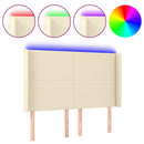 sengegavl med LED-lys 147x16x118/128 cm kunstlæder cremefarvet