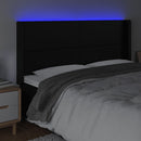 sengegavl med LED-lys 163x16x118/128 cm kunstlæder sort