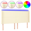 sengegavl med LED-lys 163x16x118/128 cm kunstlæder cremefarvet